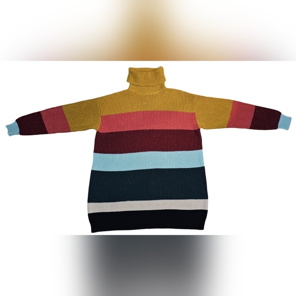 Farm Rio Anthropologie Striped Turtleneck Sweater Dress Multicolor Sz S - Picture 10 of 16